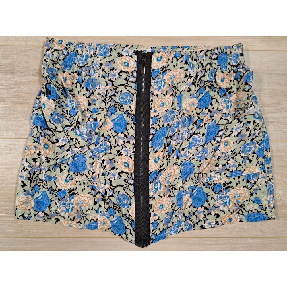 Forever 21 Floral Exposed‎ Zipper Shorts Blue Peach Sage Green Womens Medium